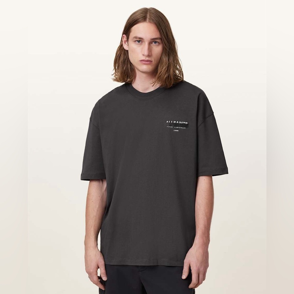 All Saints Redact Oversized Embroidered Logo T-Shirt XL - Picture 2 of 10